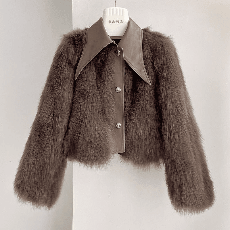 女士穿搭精品气质轻奢短款时尚女士设计师儿童翻领皮毛一体服装