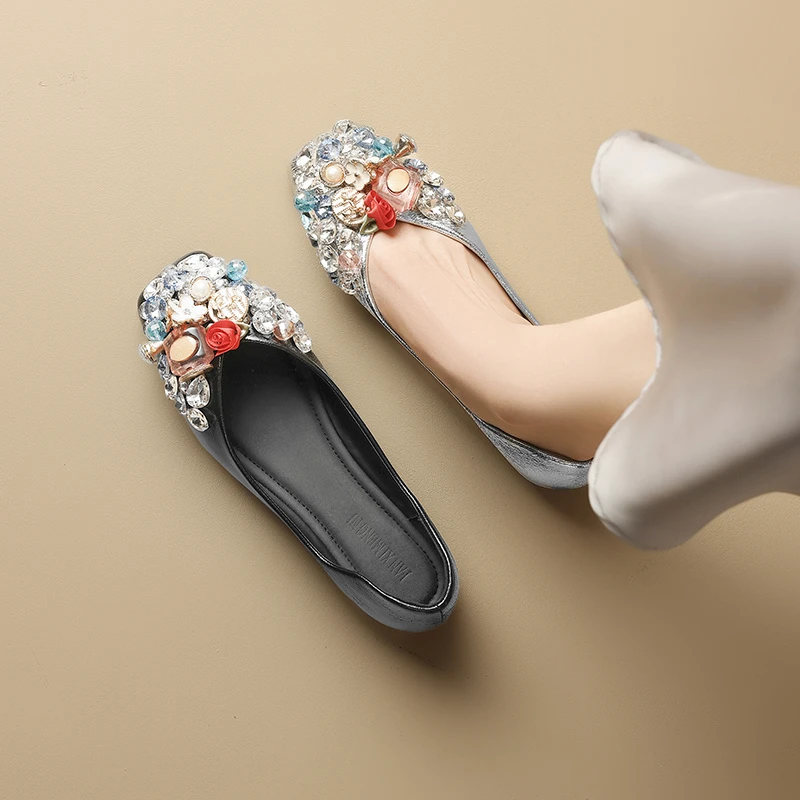 碎冰冰小单鞋女软底内增高平底鞋春秋百搭方头浅口大码女鞋