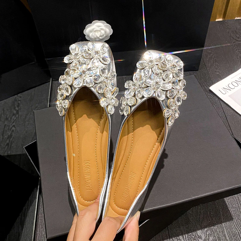 「在逃公主系列」水钻花朵仙女风单鞋女方头浅口内增高女鞋