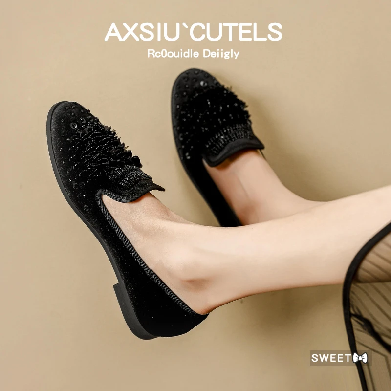 春秋新品亮片乐福鞋女软底百搭时尚手工女鞋