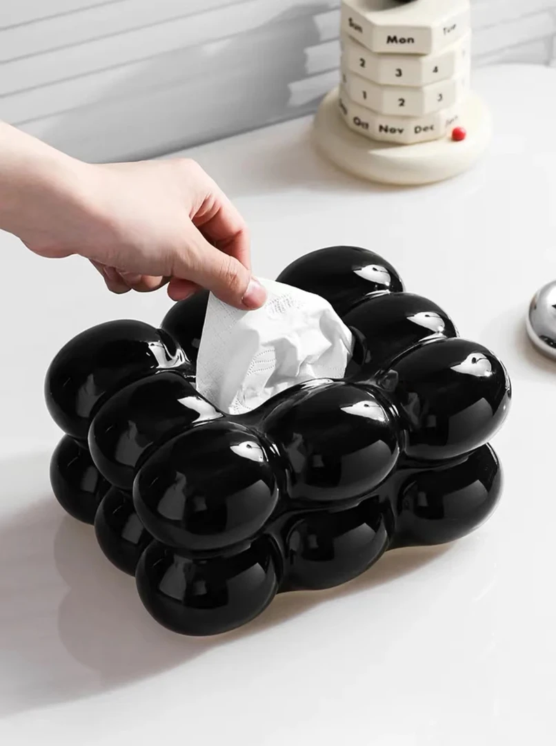 棉花糖陶瓷纸巾盒轻奢黑色客厅创意高端档餐桌抽纸盒茶几送礼奶白