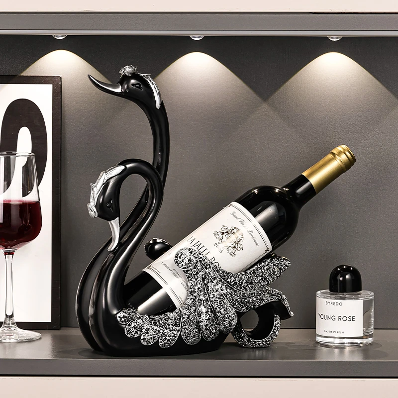 黑天鹅红酒架深色系黑色简约创意轻奢酒柜摆件新房装饰品送礼乔迁