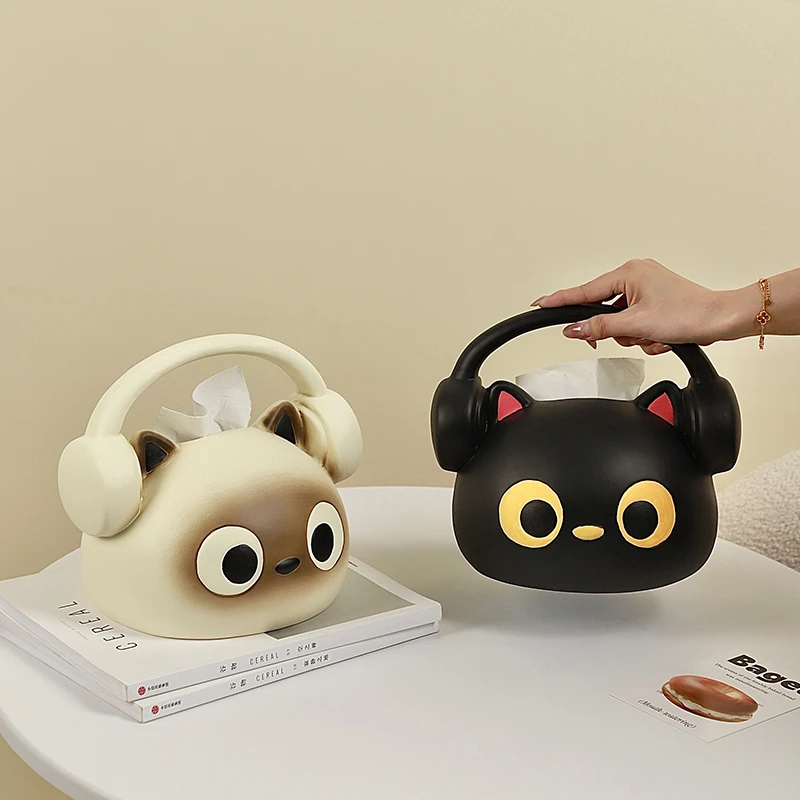 耳机暹罗猫纸巾盒家居客厅餐厅桌面可爱陶瓷抽纸盒高颜值创意摆件