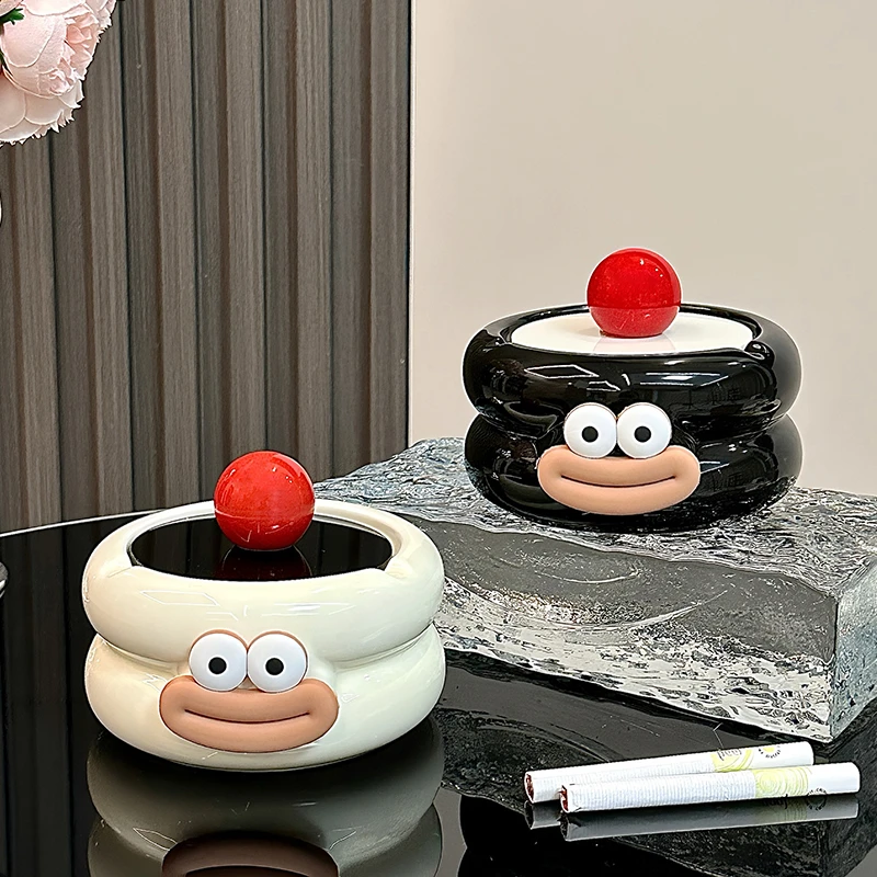 创意烟灰缸陶瓷带盖防烟灰可爱家用烟缸茶几摆件ins风高级感烟盅