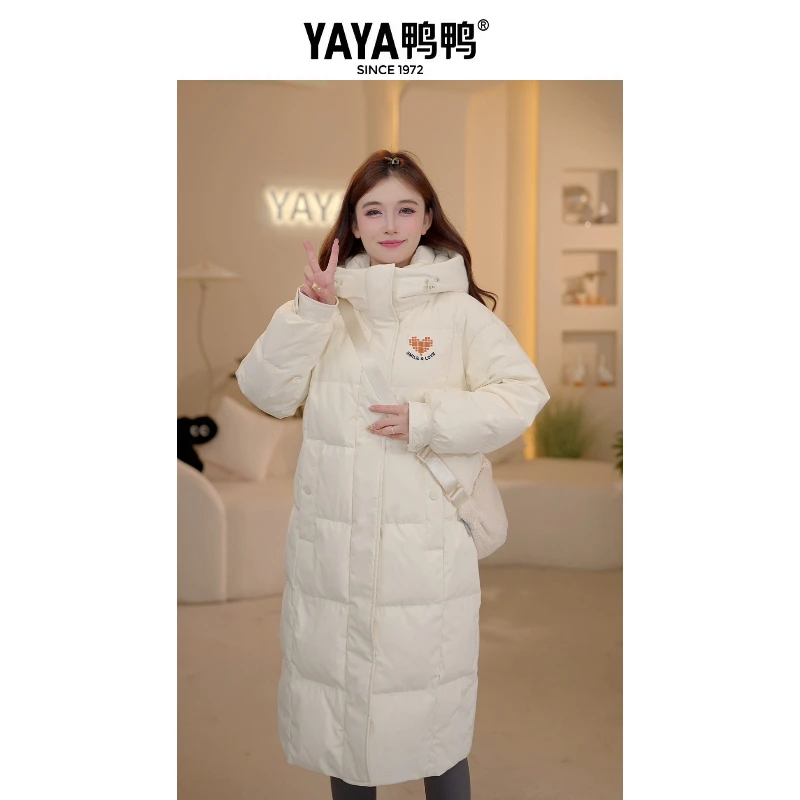 YAYA/鸭鸭长款过膝时尚休闲冬季鹅绒羽绒服女士宽松连帽保暖外套
