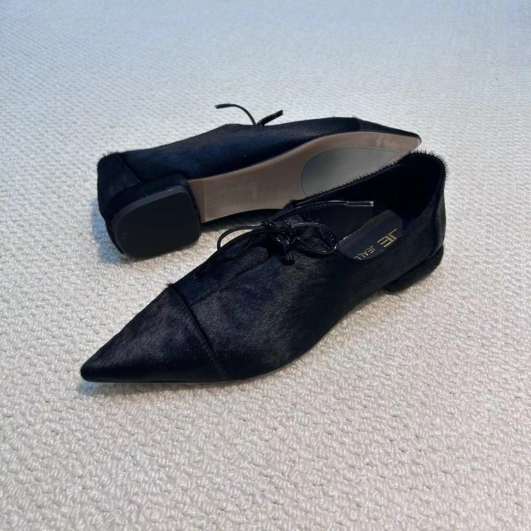 马皮原毛时装女鞋复古手工真皮女式鞋子头层马皮女士皮毛一体鞋子