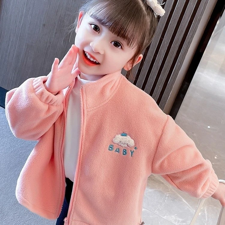 女童保暖春秋新款女宝洋气春秋毛绒上衣中小童摇粒绒儿童春秋微厚