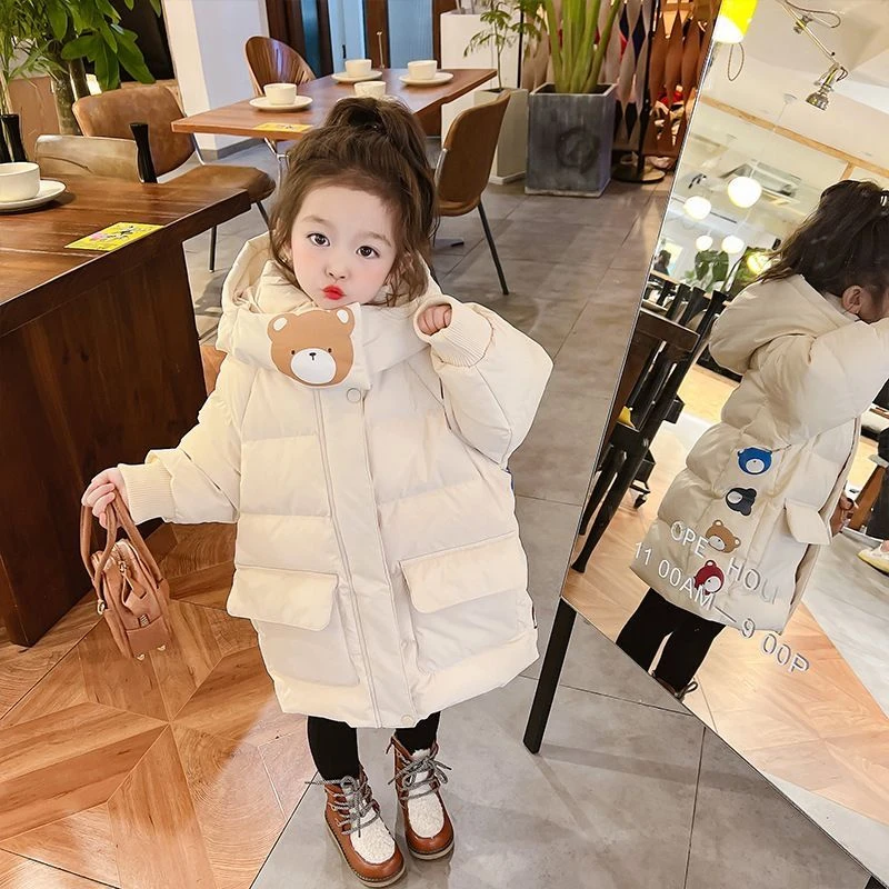 女童冬季加绒加厚韩版女童棉服新款过膝棉衣女宝洋气免洗中长款