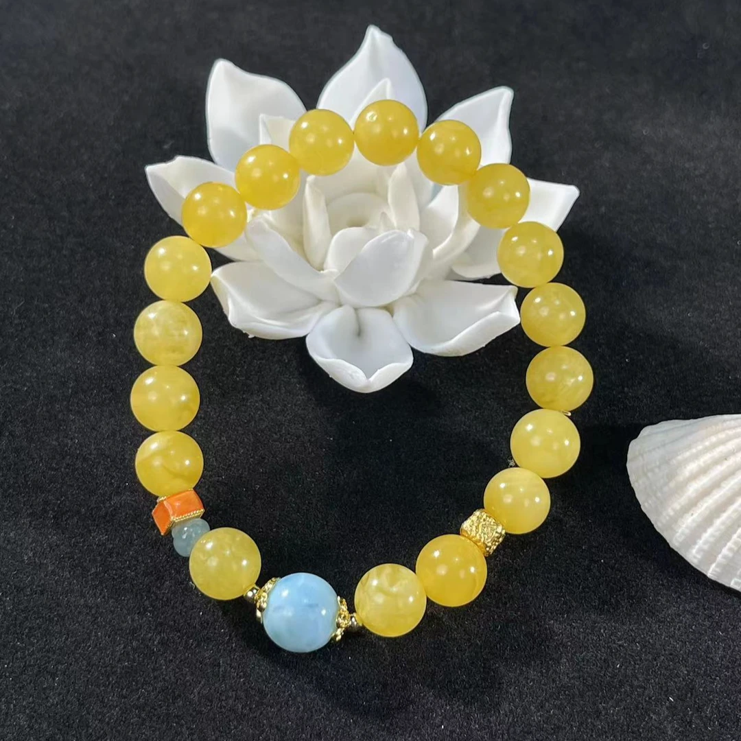 蜜蜡海纹石手串8-9mm女士轻奢款白花蜡天然蜜蜡手串9787