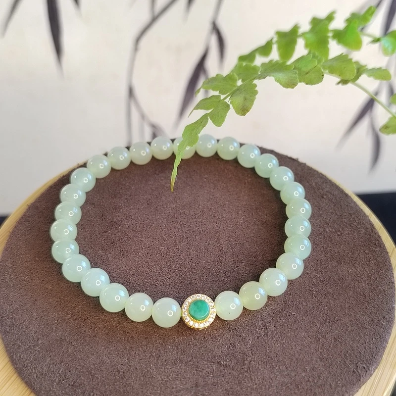 天然和田玉晴水6mm女士单圈简约DIY时尚玉手串9418