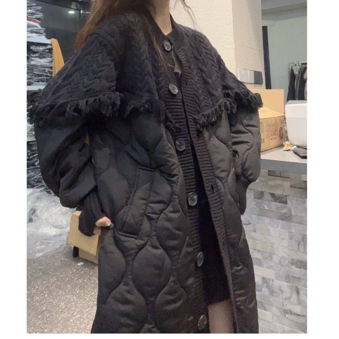 museguhui/木色古汇7313#拼接棉服复古宽松中长秋冬时尚显瘦慵懒