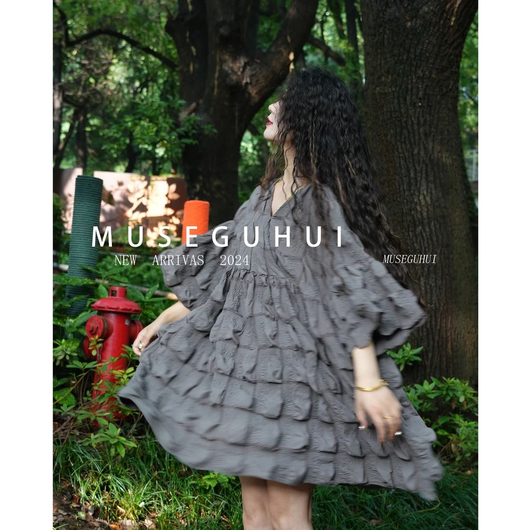 museguhui/木色古汇2418#泡泡棉时尚连衣裙夏季日常公主风女装