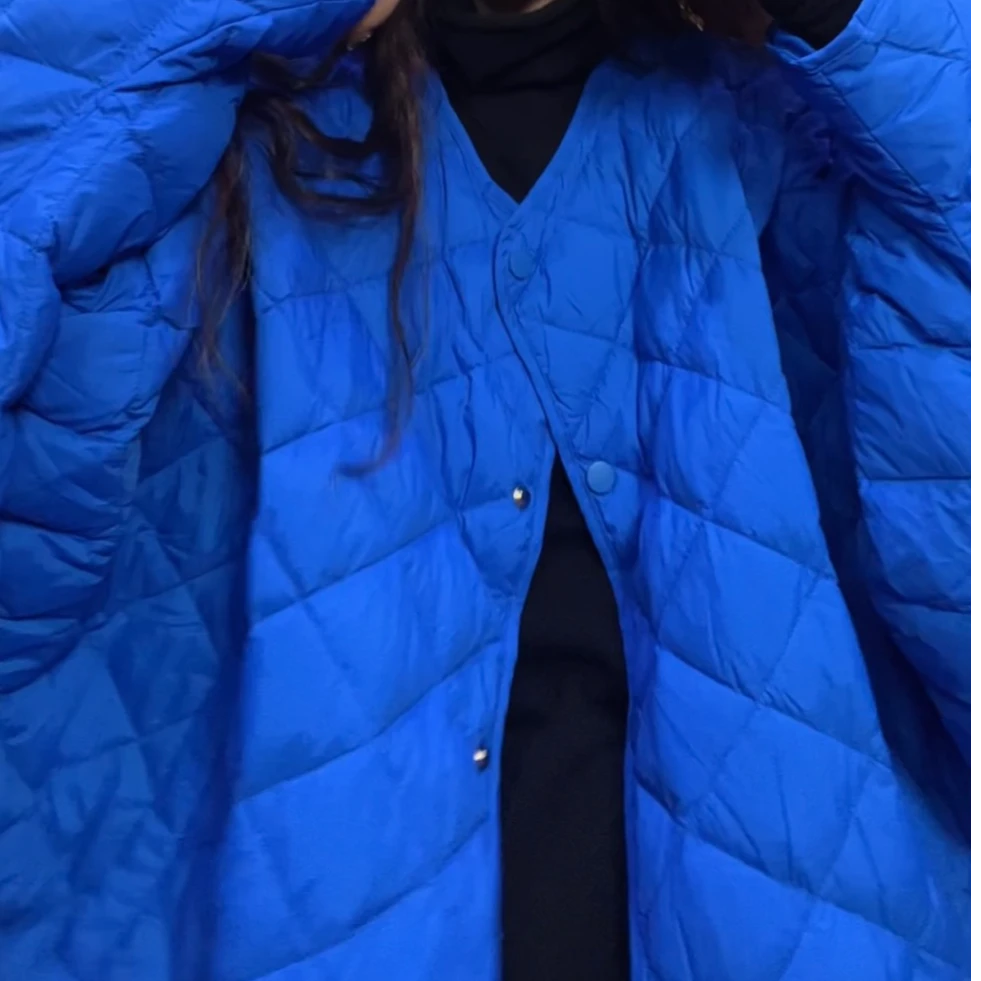 museguhui/木色古汇22055#短款克莱因蓝菱格时尚宽松羽绒服