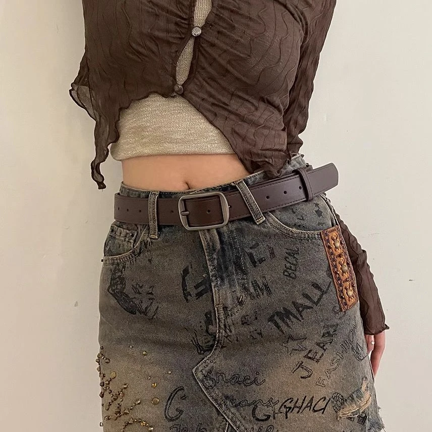 腰带女2025新款夏季装饰牛仔裤学生咖啡色百搭宽皮带设计感裤带黑