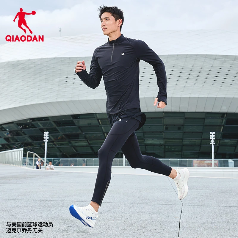 中国乔丹强风吹拂跑步服修身男2024春新款跑步透气弹力压缩裤速干