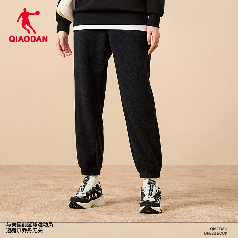 中国乔丹运动长裤女士2024秋冬新款摇粒绒保暖舒适束脚针织休闲裤