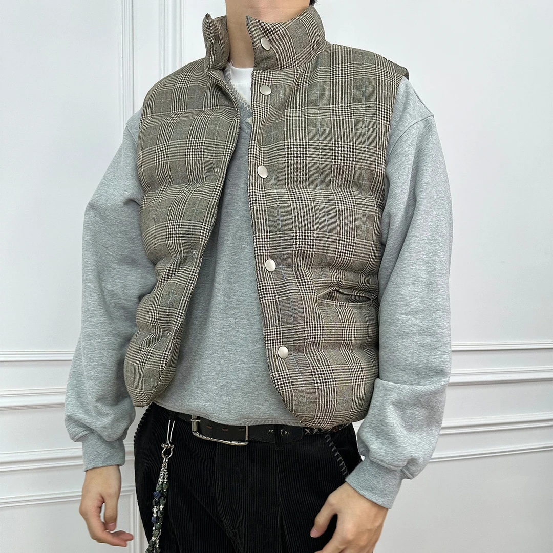 Erole 威尔士亲王千鸟格3M新雪丽云纤羽绒暖绒棉马甲老钱廓形背心