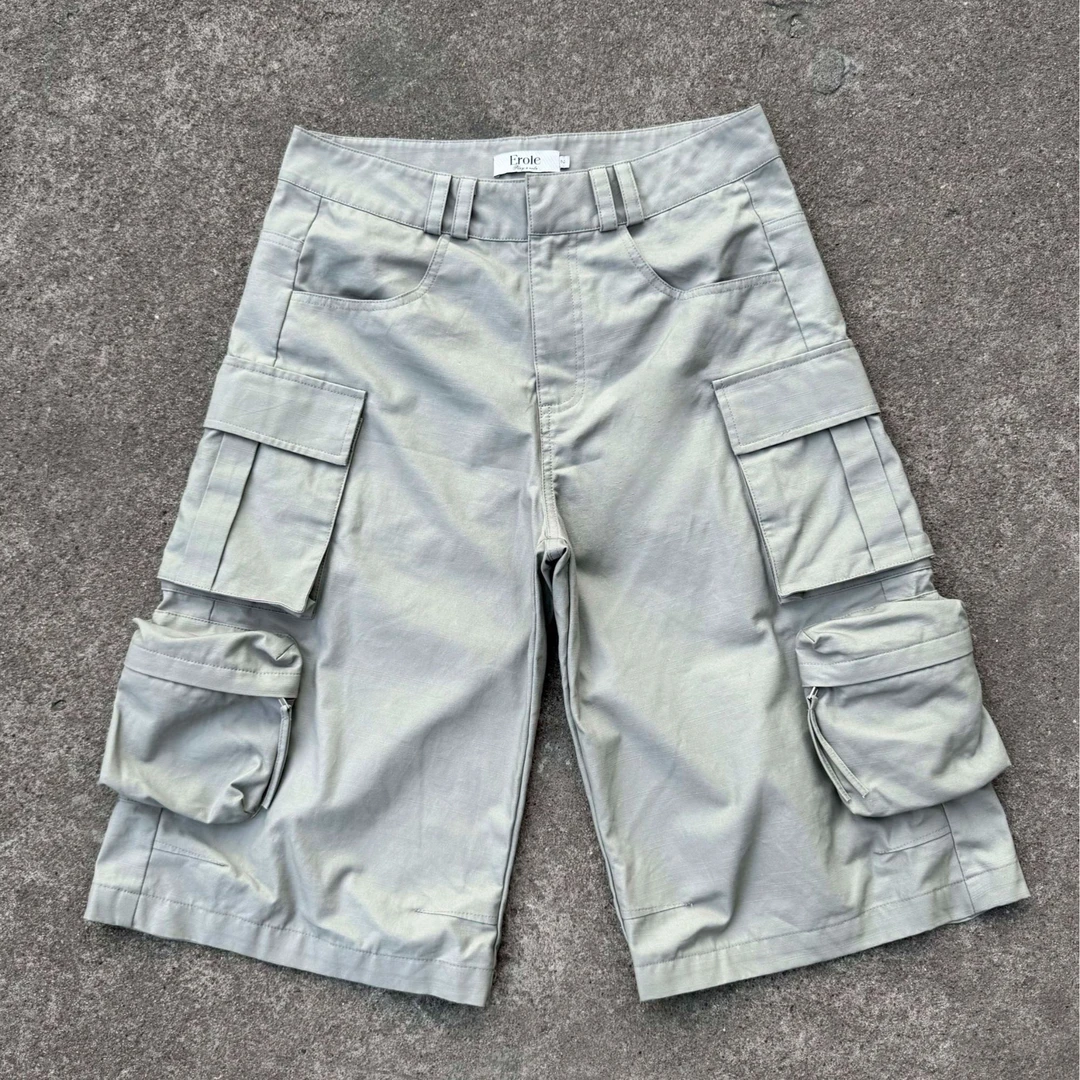 Erole 24ss“夏日通勤答案”定染纬线纹廓形A字宽松工装短裤六分