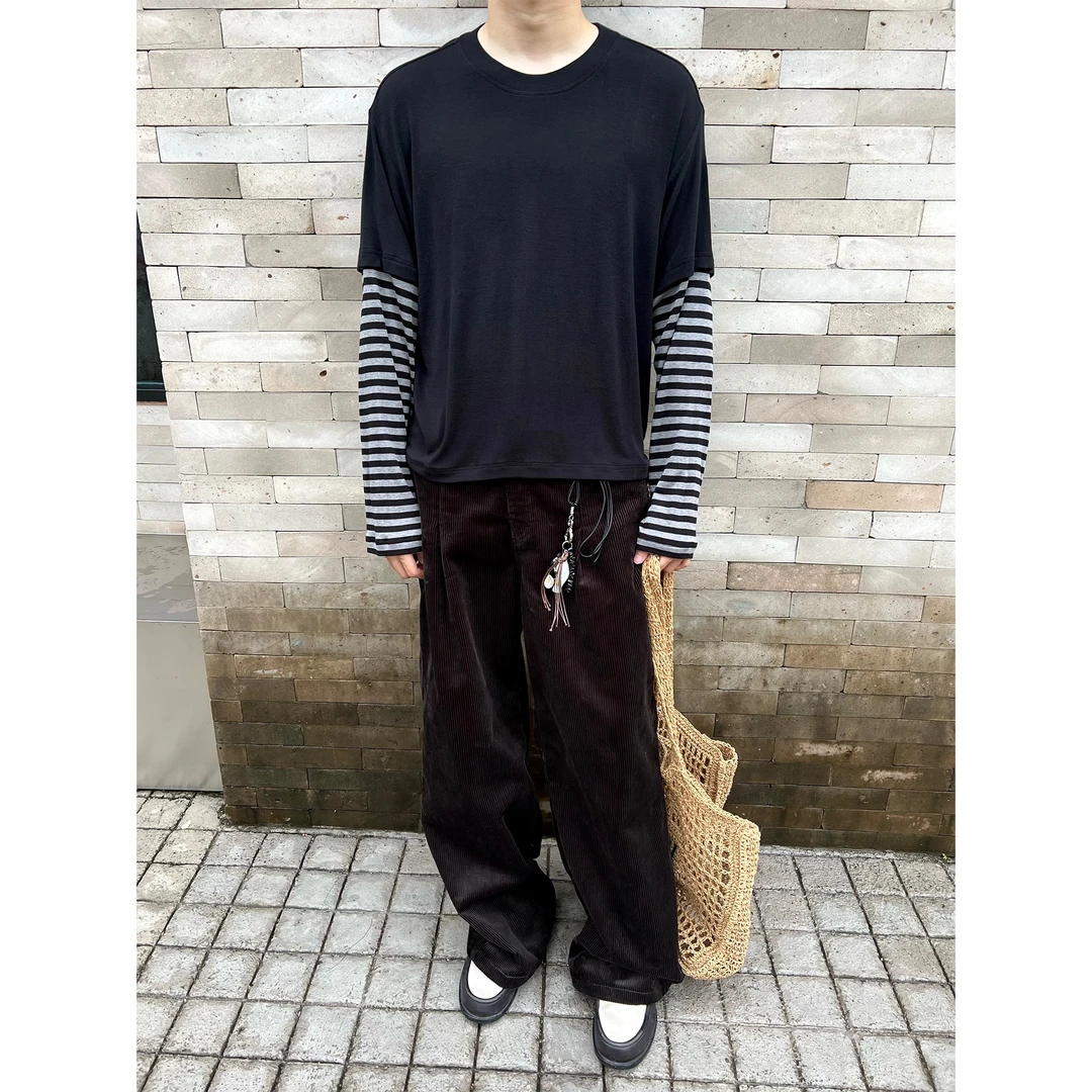 Erole 24aw绵羊毛兰精天丝混纺假两件条纹长袖cleanfit慵懒风