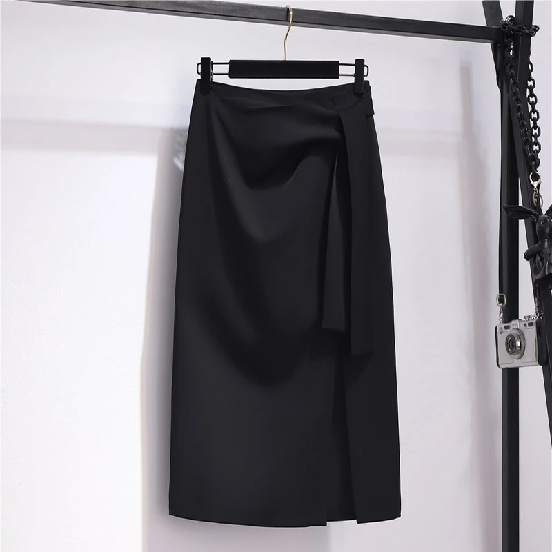 醋酸缎面高档西装显瘦半身裙女春秋黑色气质职业高腰一步包臀裙子