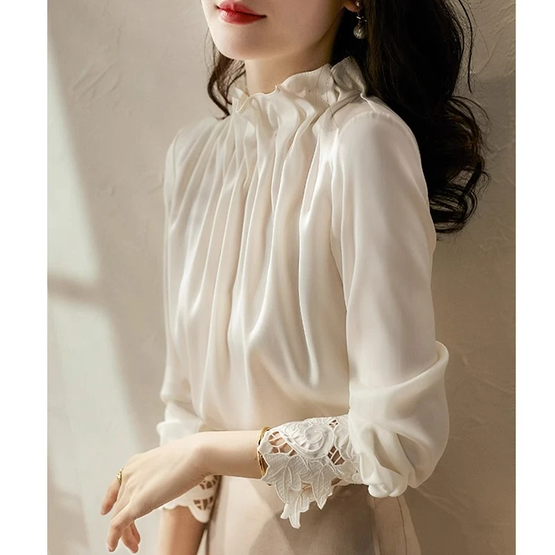 高级感白色雪纺衬衫女春秋2025新款爆款气质女装漂亮小衫洋气上衣