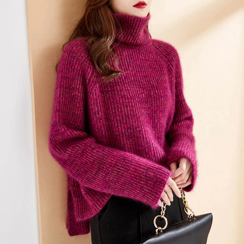 欧货重工高领红色加厚毛衣女2025秋冬新款宽松慵懒内搭洋气打底衫