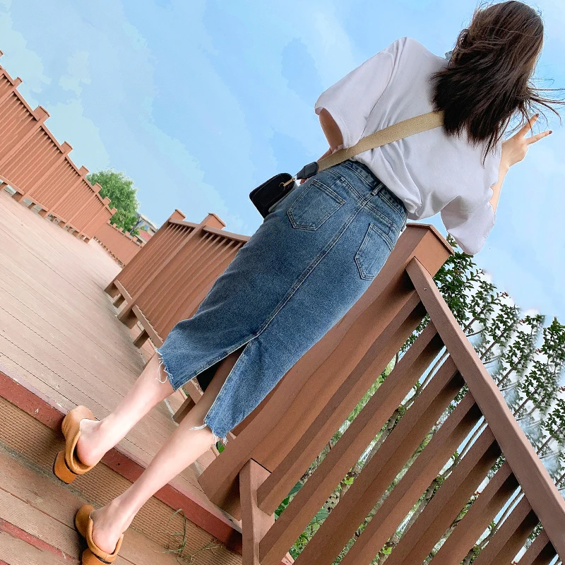 小个子牛仔半身裙女2025新款春夏高腰直筒一步开叉高端包臀裙子夏