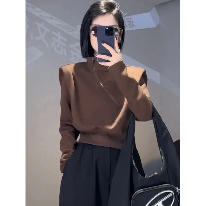 设计感半高领高档卫衣外套女春秋小个子时尚洋气收腰短款气质上衣