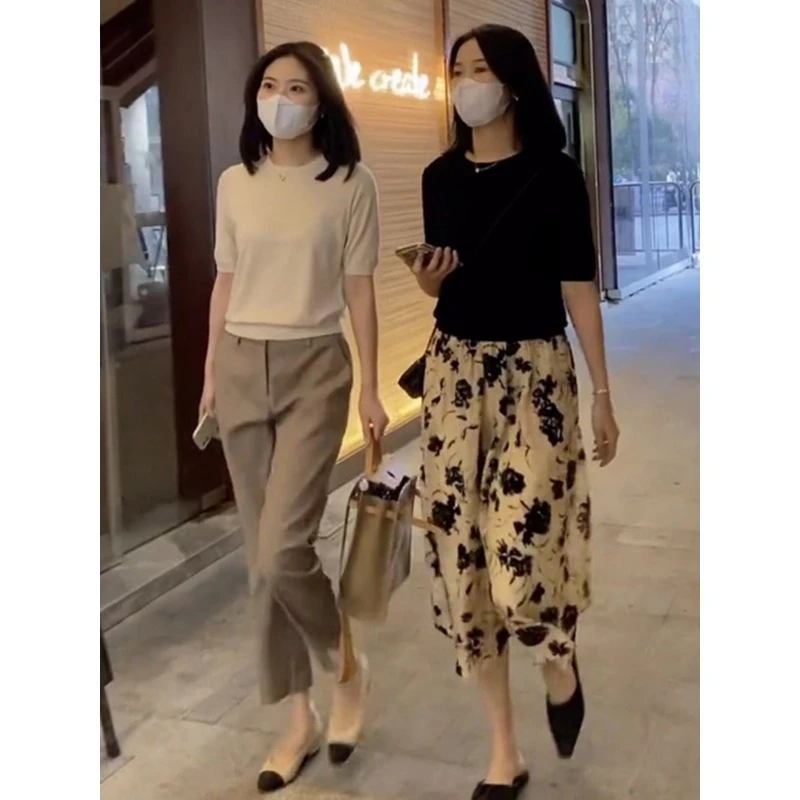 高级感夏季时尚套装女2025新款职业女装洋气短袖T恤半身裙两件套