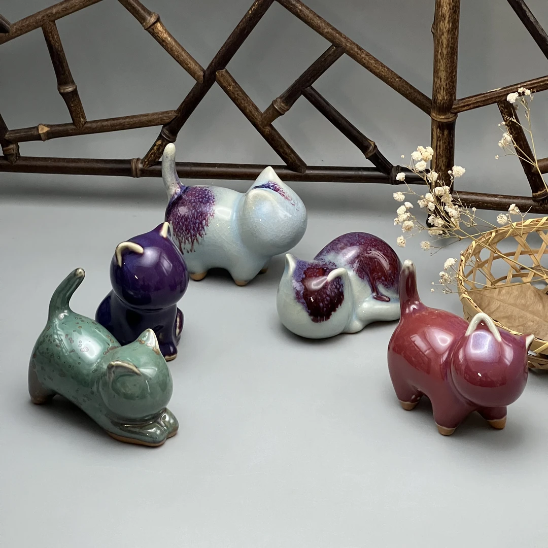 创意可爱陶瓷小猫咪摆件桌面客厅茶几家用造景陶瓷茶宠