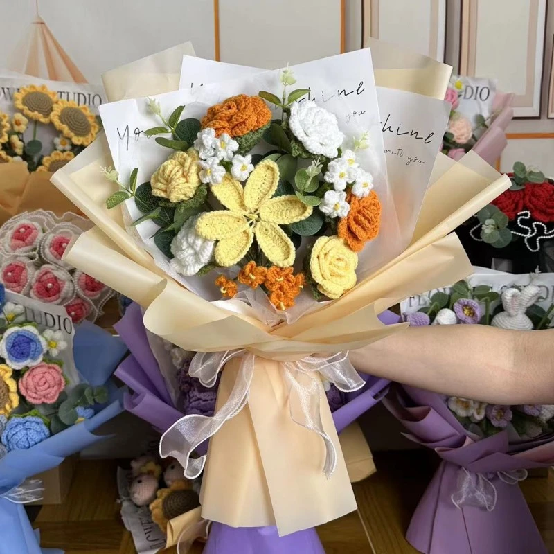 创意小清新编织花束玫瑰勿忘我大束混搭花束送女友闺蜜生日礼物