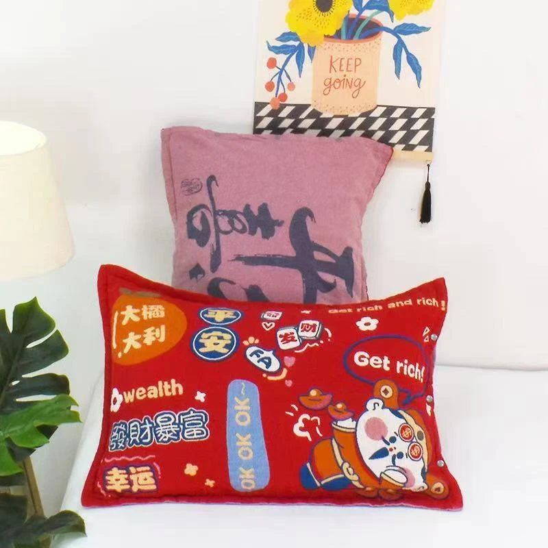 大红枕头套喜庆过年结婚纯棉可爱全棉加厚柔软透气舒适纱布成人