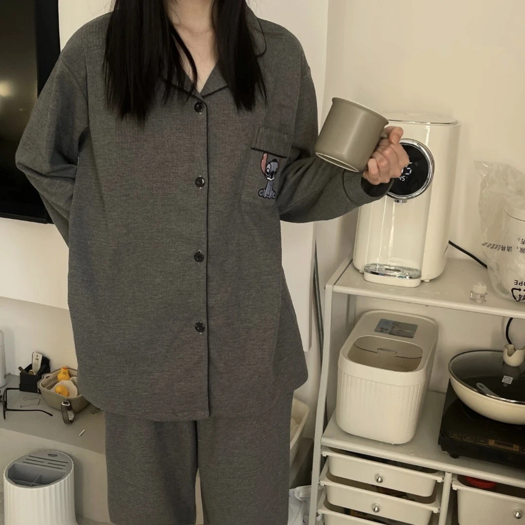 韩版史迪奇情侣睡衣长袖纯棉宽松休闲2023学生家居服套装春秋春夏
