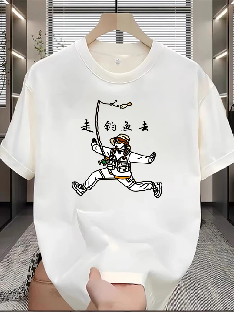 桃不凡钓鱼文化衫短袖休闲透气圆领户外路亚钓鱼服钓鱼个性T恤