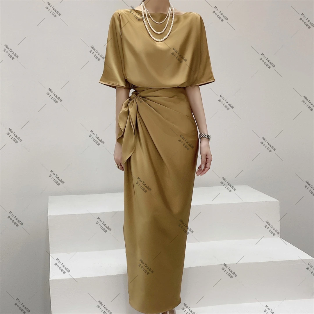 Miss TuTu2024年新款醋酸优雅设计师时尚休闲气质显瘦女装连衣裙