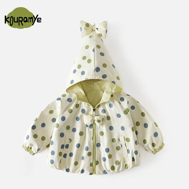 酷娃米2024年秋季新款中小女童舒适百搭波点双面穿连帽外套20577
