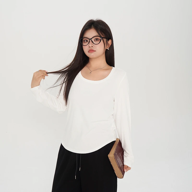【万能打底】多色时尚百搭气质正肩显瘦方领长袖打底衫T恤  2068