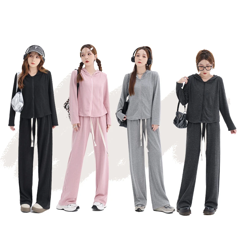 连帽修身开衫外套+穿字母绳休闲长裤   3001 3002