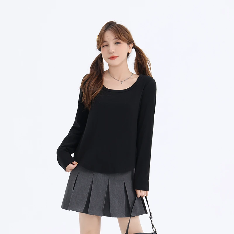 【现货】秋冬纯色简约百搭长袖双面绒打底衫 0374  9623