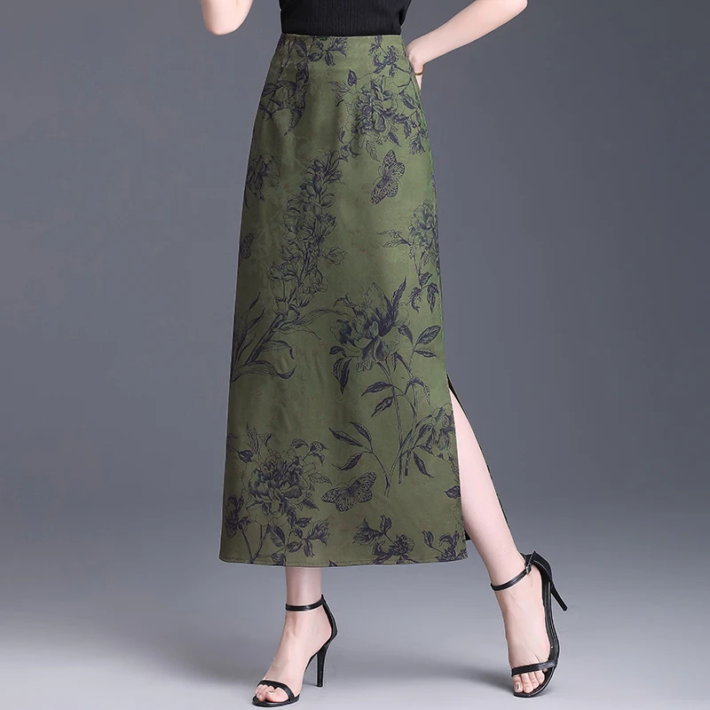 复古中式半身裙女2024夏季新款高腰显瘦a字开叉到脚踝包臀裙长裙