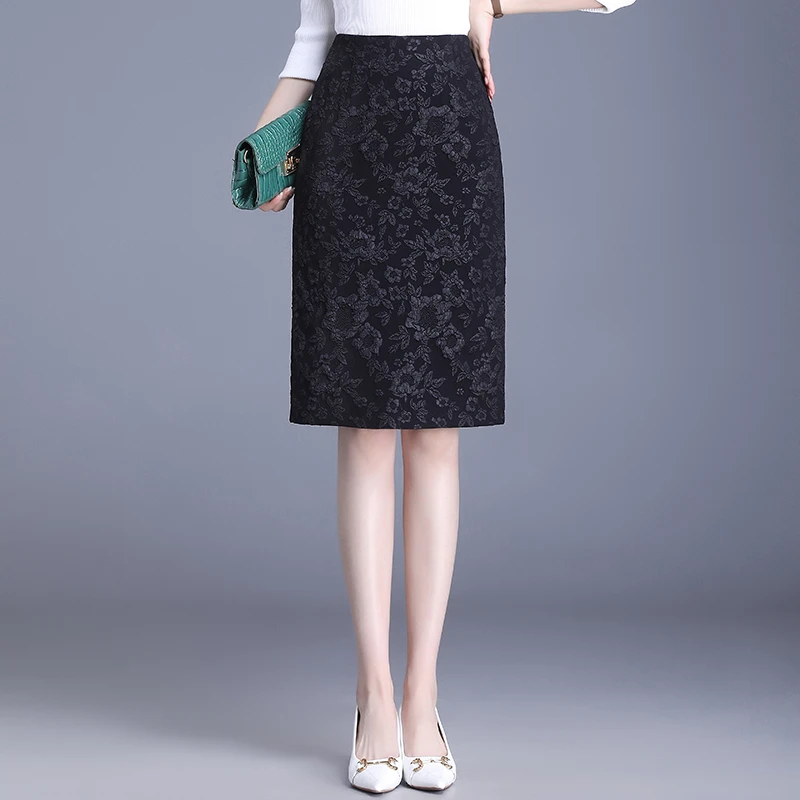 提花半身裙女春秋裙子中裙2025年新款修身显瘦高腰一步裙包臀裙