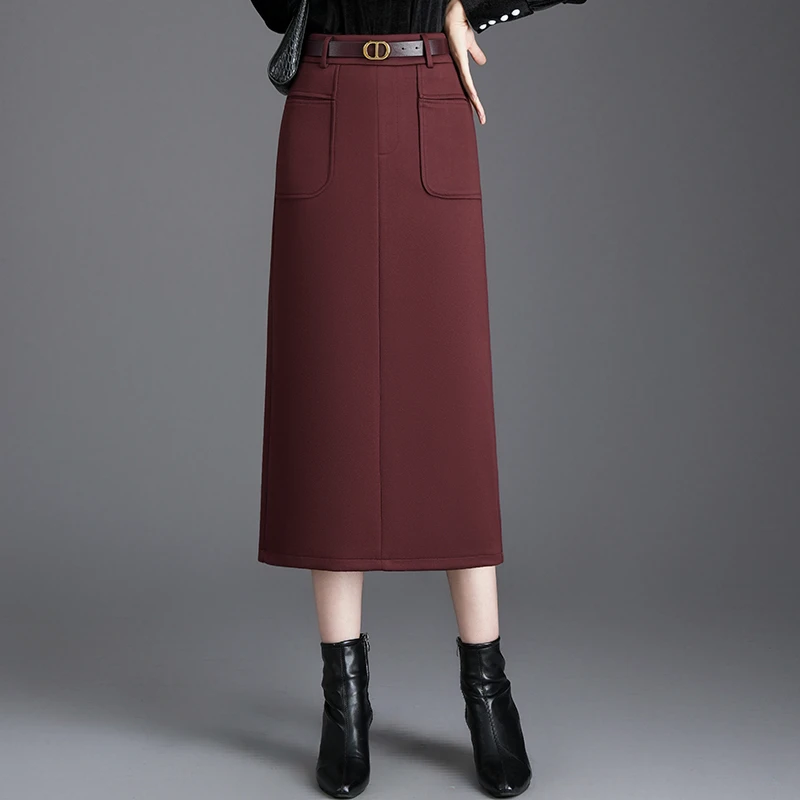 2024秋冬季新款高腰显瘦开叉中长款直筒包臀裙子一步裙时尚半身裙