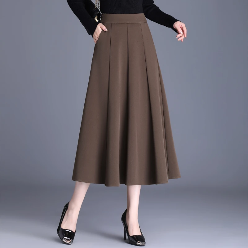 a字裙半身裙女秋2024新款高腰显瘦遮胯中长款过膝大摆百褶裙长裙