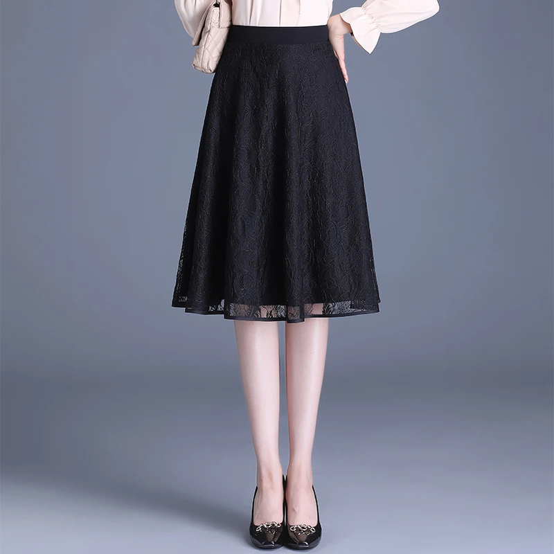 蕾丝两面穿半身裙松紧腰伞裙百褶裙小个子春秋半裙高腰显瘦a字裙
