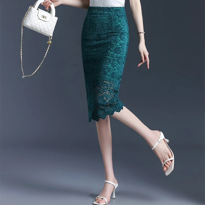 蕾丝包裙半身裙女2024春夏季薄款高腰修身中长款性感包臀裙一步裙
