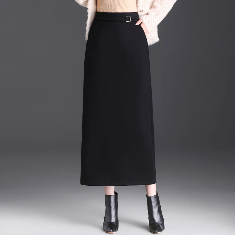 包臀直筒长裙秋冬加厚半身裙大码OL气质显瘦高腰黑色一步裙休闲裙