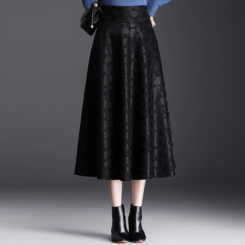 春秋黑色蕾丝半身裙女秋冬A字裙新款高腰伞裙显瘦遮胯大摆裙长裙