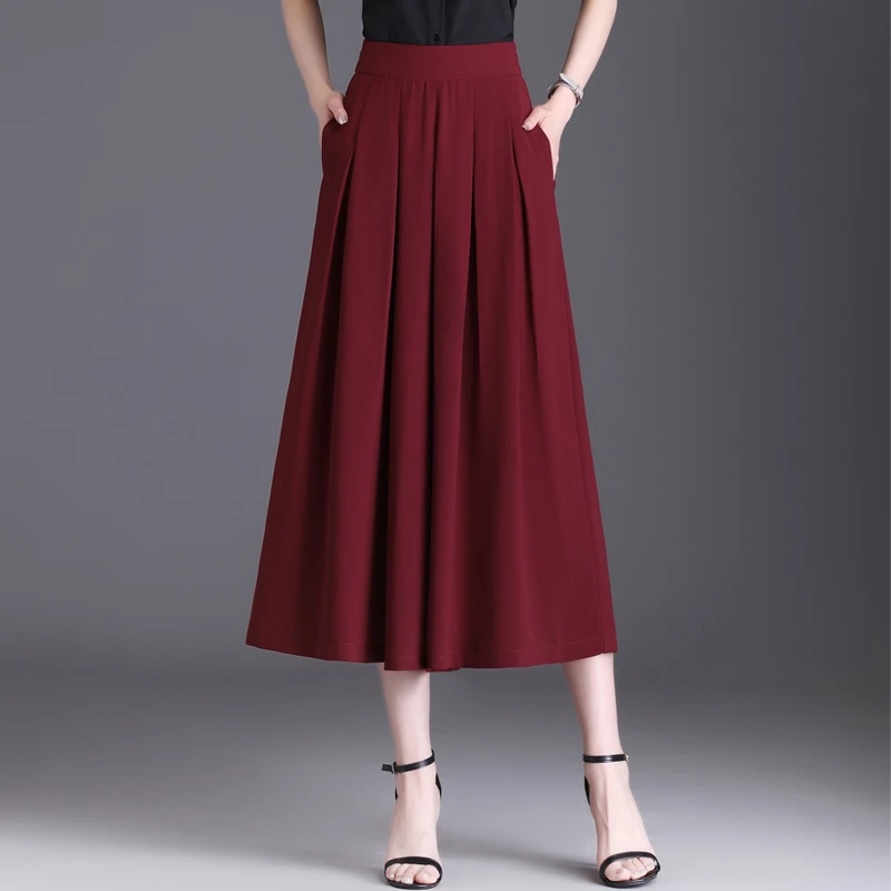 雪纺阔腿裤百褶裙裤七分裤裙女夏季高腰垂坠感宽松九分大脚休闲裤