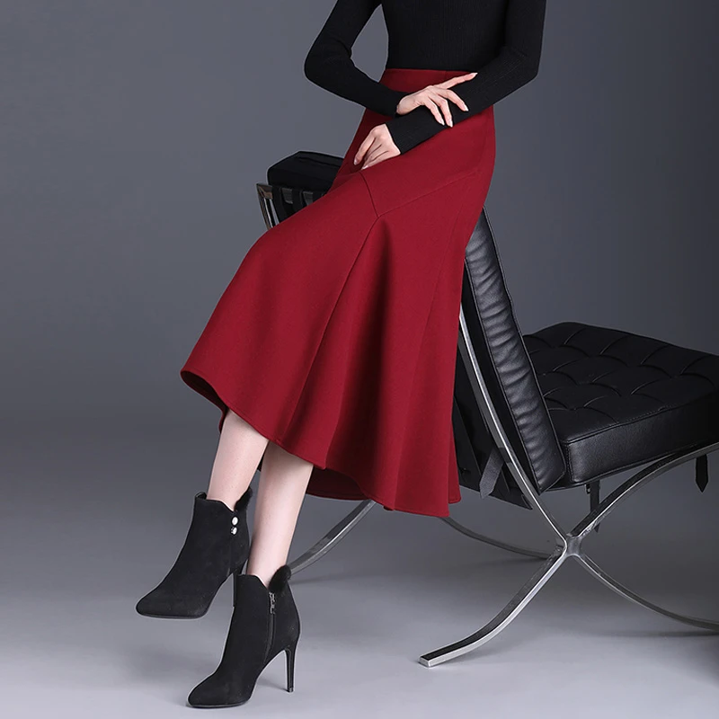 毛呢鱼尾裙半身裙女秋冬新款高级感显瘦高腰中长款气质包臀A字裙