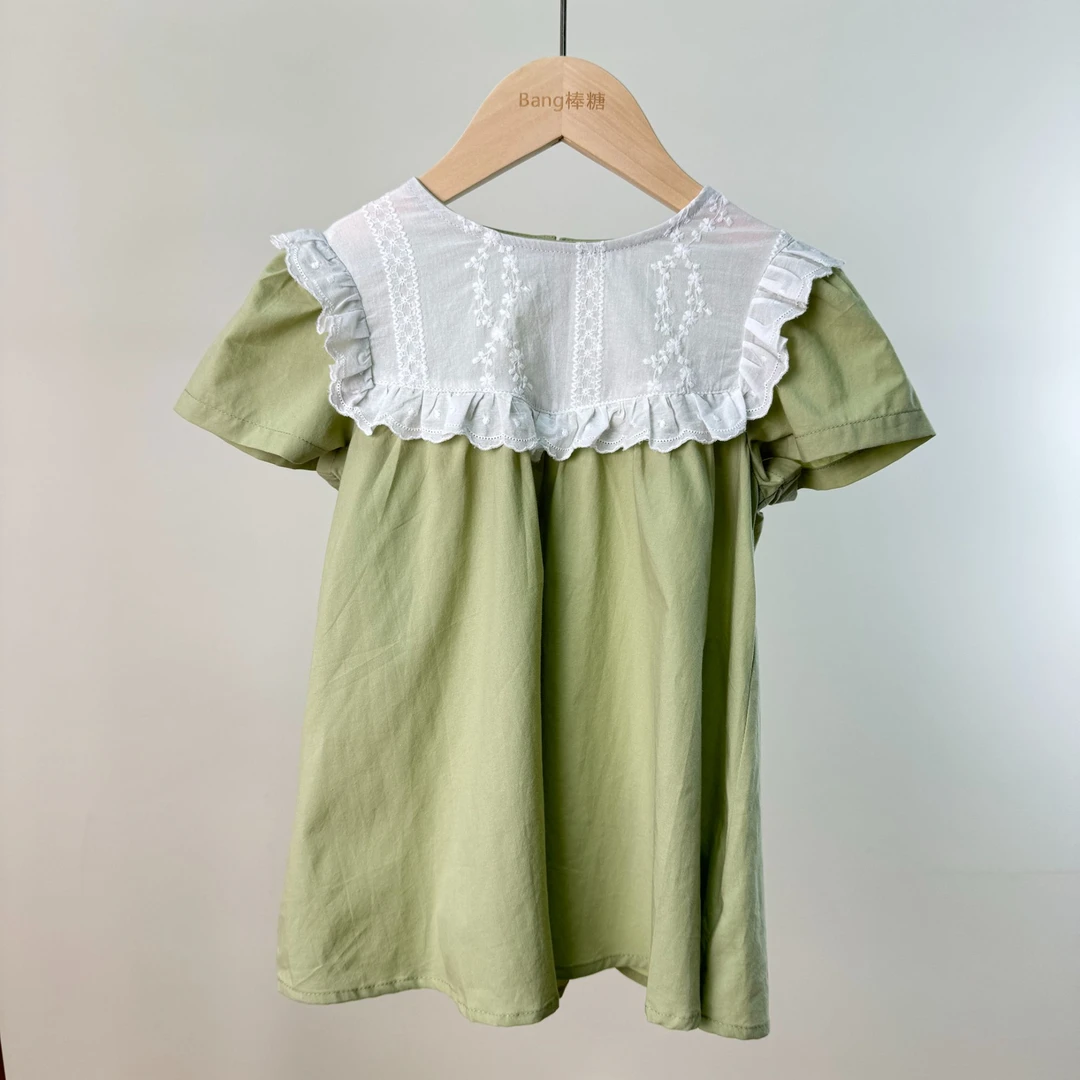夏季儿童2-7岁泡泡袖韩版休闲甜美连衣裙绿色